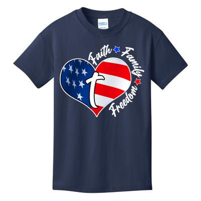 Cute Faith Family Freedom American USA Heart Kids T-Shirt