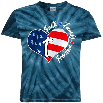 Cute Faith Family Freedom American USA Heart Kids Tie-Dye T-Shirt