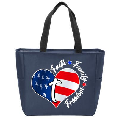 Cute Faith Family Freedom American USA Heart Zip Tote Bag