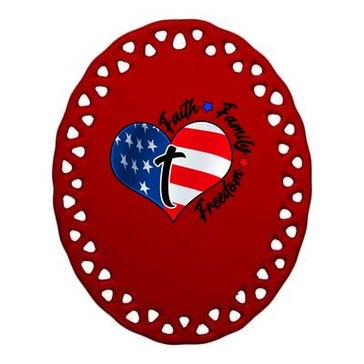 Cute Faith Family Freedom American USA Heart Ceramic Oval Ornament