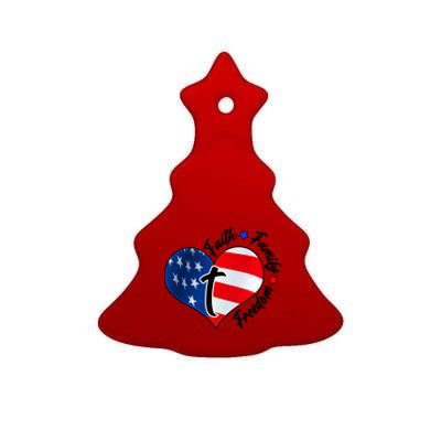 Cute Faith Family Freedom American USA Heart Ceramic Tree Ornament