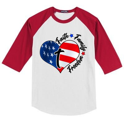 Cute Faith Family Freedom American USA Heart Kids Colorblock Raglan Jersey