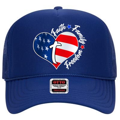 Cute Faith Family Freedom American USA Heart High Crown Mesh Back Trucker Hat