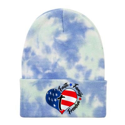 Cute Faith Family Freedom American USA Heart Tie Dye 12in Knit Beanie