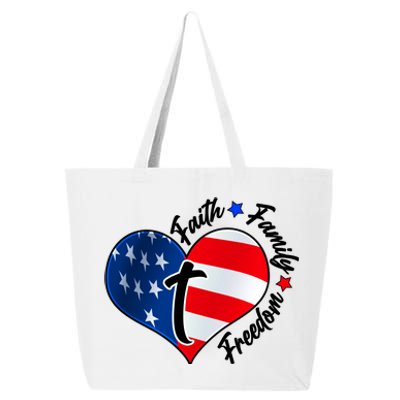 Cute Faith Family Freedom American USA Heart 25L Jumbo Tote