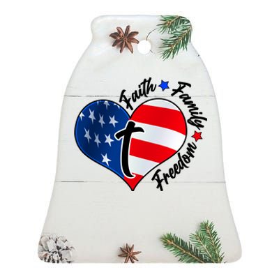 Cute Faith Family Freedom American USA Heart Ceramic Bell Ornament