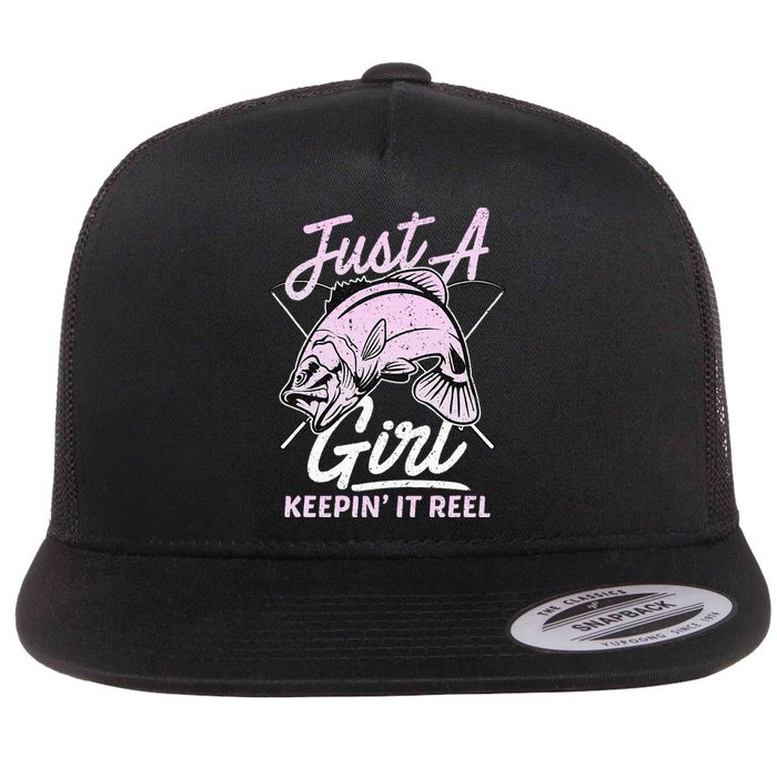 Cute Fishing Funny Keeping It Reel Purple Flat Bill Trucker Hat