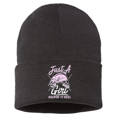 Cute Fishing Funny Keeping It Reel Purple Sustainable Knit Beanie