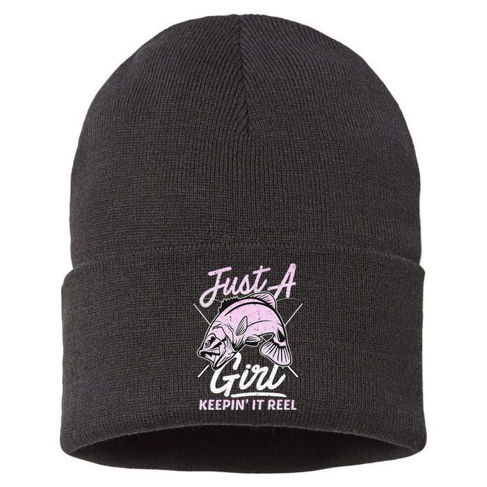 Cute Fishing Funny Keeping It Reel Purple Sustainable Knit Beanie