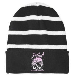 Cute Fishing Funny Keeping It Reel Purple Striped Beanie with Solid Band