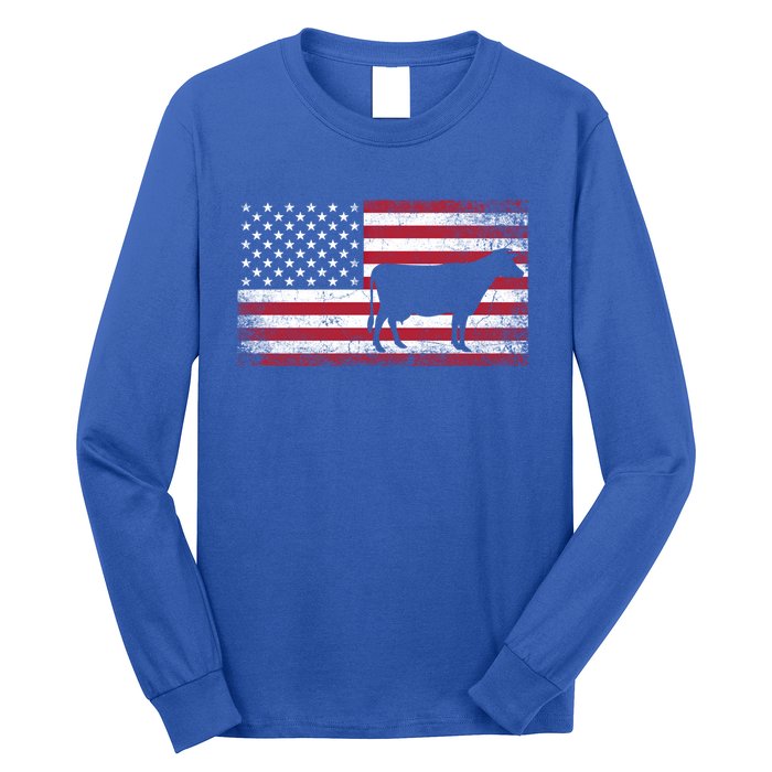 Cow Farm Farmer 4th Of July Gift American Flag Usa Great Gift America Gift Long Sleeve Shirt