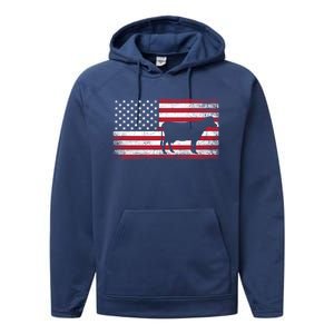 Cow Farm Farmer 4th Of July Gift American Flag Usa Great Gift America Gift Performance Fleece Hoodie