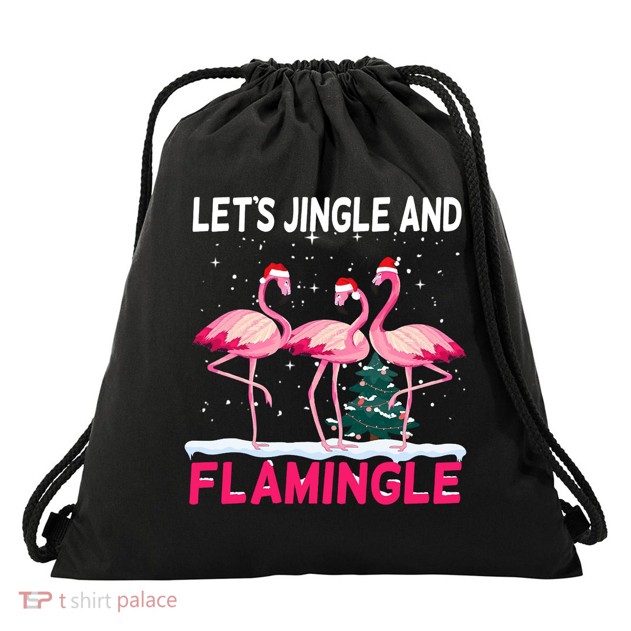 Christmas Flamingo Funny Pink Flamingle Xmas Drawstring Bag