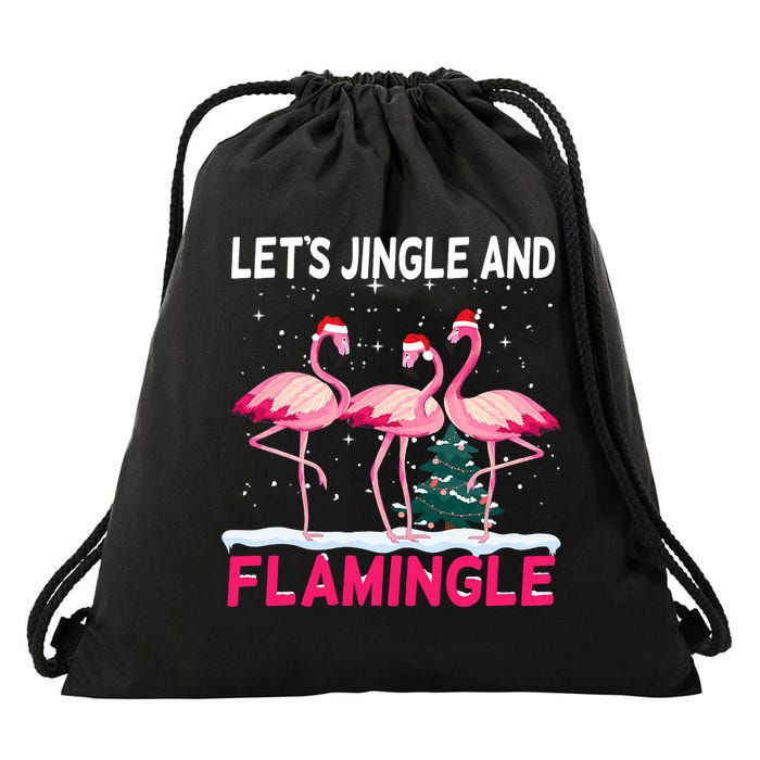 Christmas Flamingo Funny Pink Flamingle Xmas Drawstring Bag