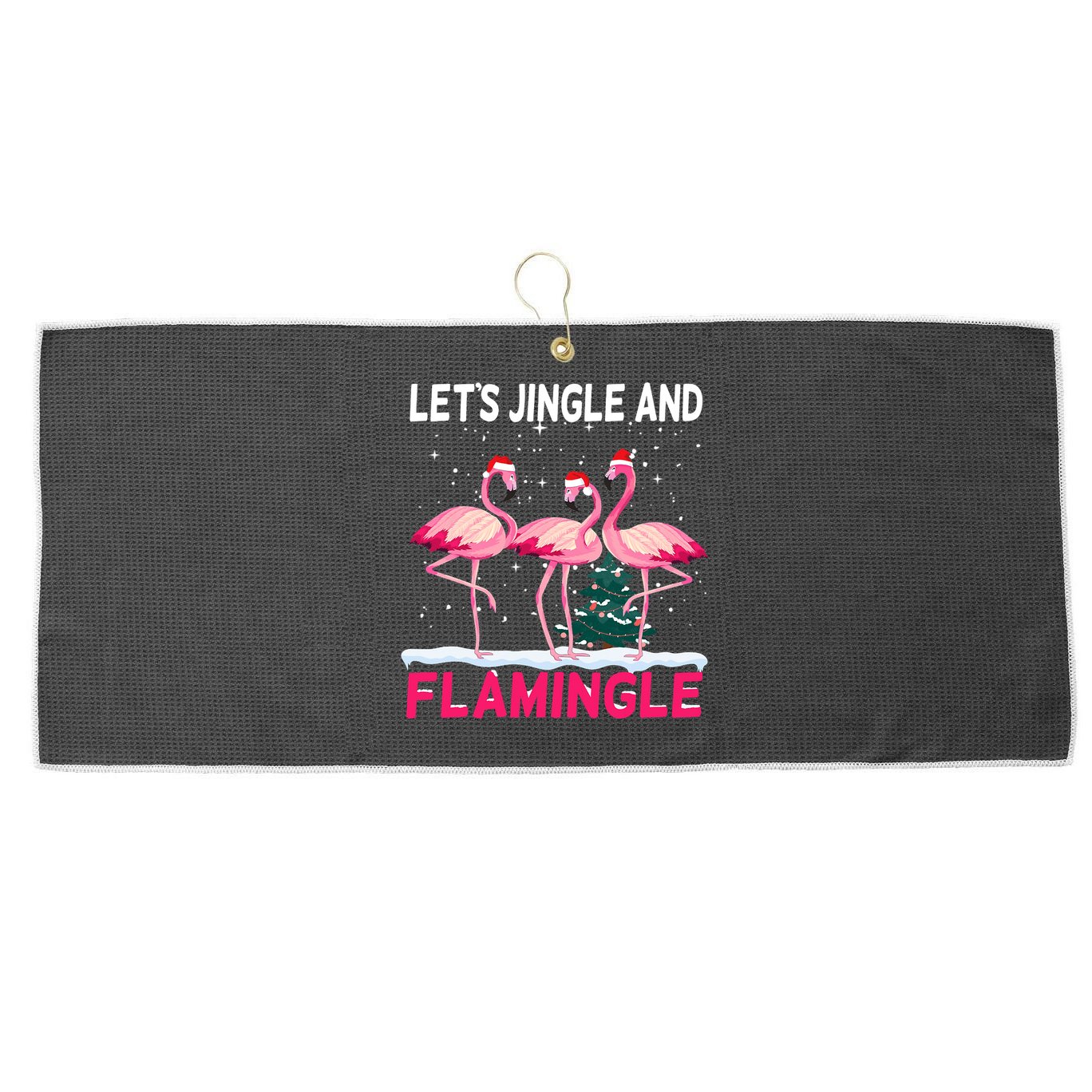 Christmas Flamingo Funny Pink Flamingle Xmas Large Microfiber Waffle Golf Towel