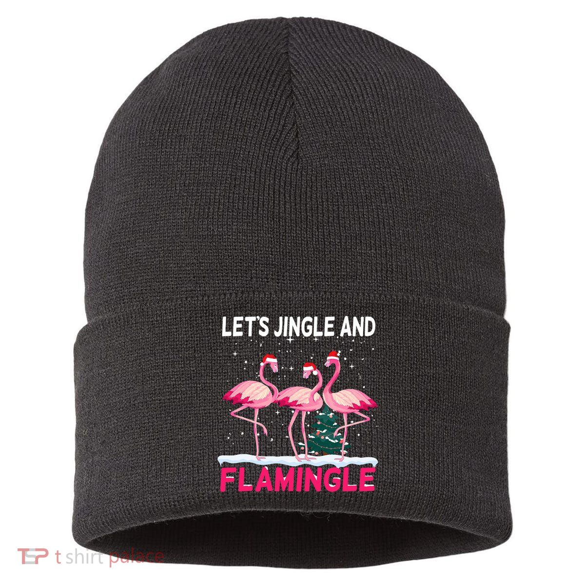 Christmas Flamingo Funny Pink Flamingle Xmas Sustainable Knit Beanie