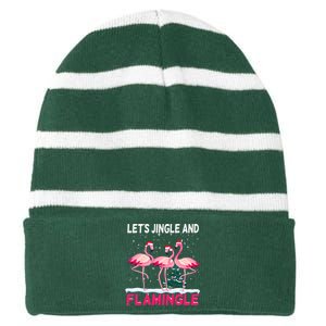 Christmas Flamingo Funny Pink Flamingle Xmas Striped Beanie with Solid Band