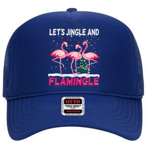 Christmas Flamingo Funny Pink Flamingle Xmas High Crown Mesh Back Trucker Hat