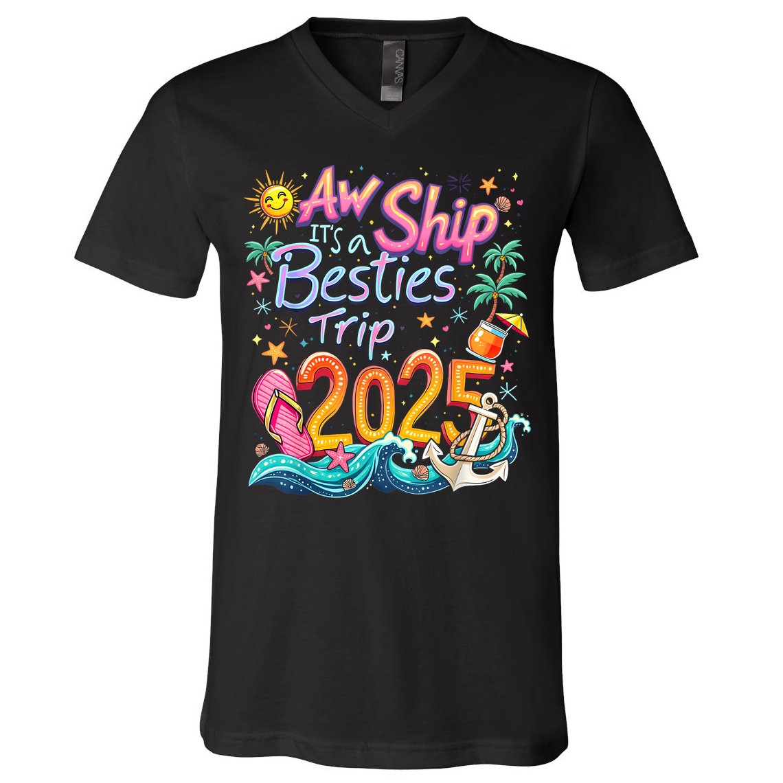 Cruise Flight Friend Group Trip ItS A Besties Trip 2025 V-Neck T-Shirt