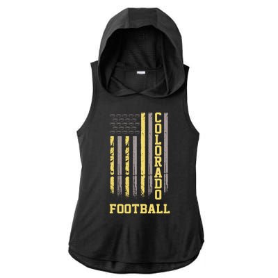 Colorado Football Fan American Flag Ladies PosiCharge Tri-Blend Wicking Draft Hoodie Tank