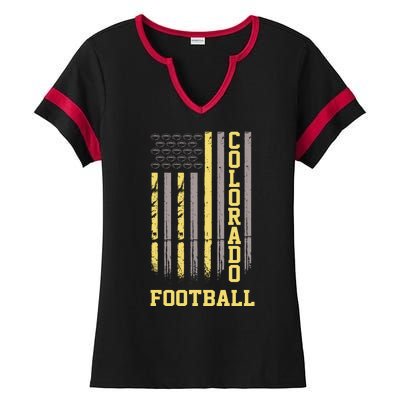 Colorado Football Fan American Flag Ladies Halftime Notch Neck Tee