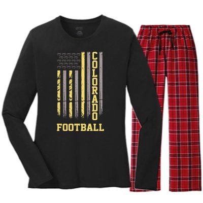 Colorado Football Fan American Flag Women's Long Sleeve Flannel Pajama Set 