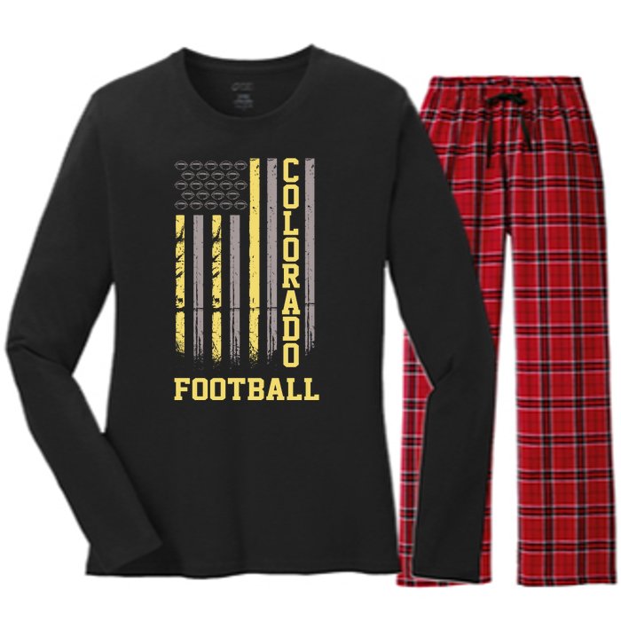 Colorado Football Fan American Flag Women's Long Sleeve Flannel Pajama Set 