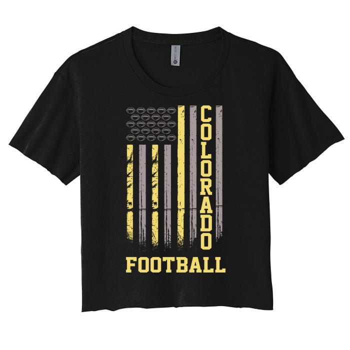 Colorado Football Fan American Flag Women's Crop Top Tee