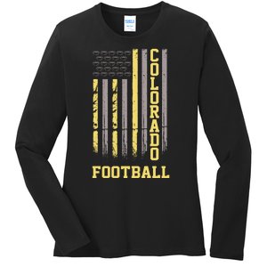 Colorado Football Fan American Flag Ladies Long Sleeve Shirt