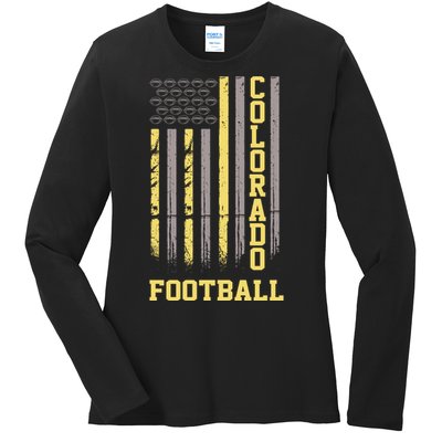 Colorado Football Fan American Flag Ladies Long Sleeve Shirt