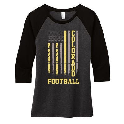 Colorado Football Fan American Flag Women's Tri-Blend 3/4-Sleeve Raglan Shirt