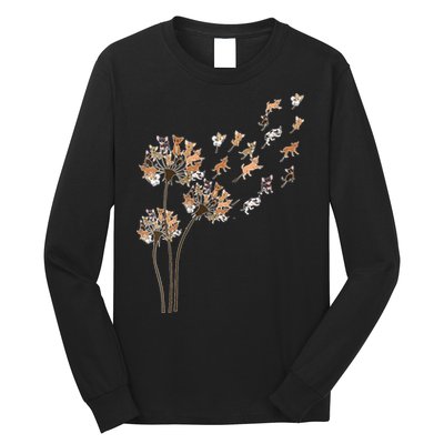 Chihuahua Flower Fly Dandelion Chihuahua Funny Dog Lover V Neck Long Sleeve Shirt