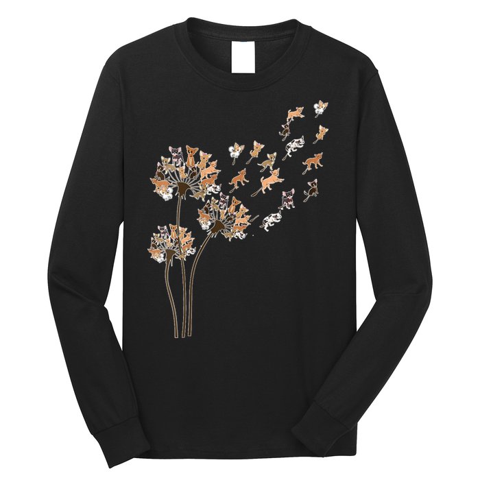 Chihuahua Flower Fly Dandelion Chihuahua Funny Dog Lover V Neck Long Sleeve Shirt