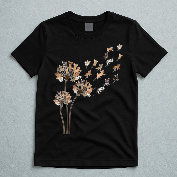 Chihuahua Flower Fly Dandelion Chihuahua Funny Dog Lover V Neck T-Shirt