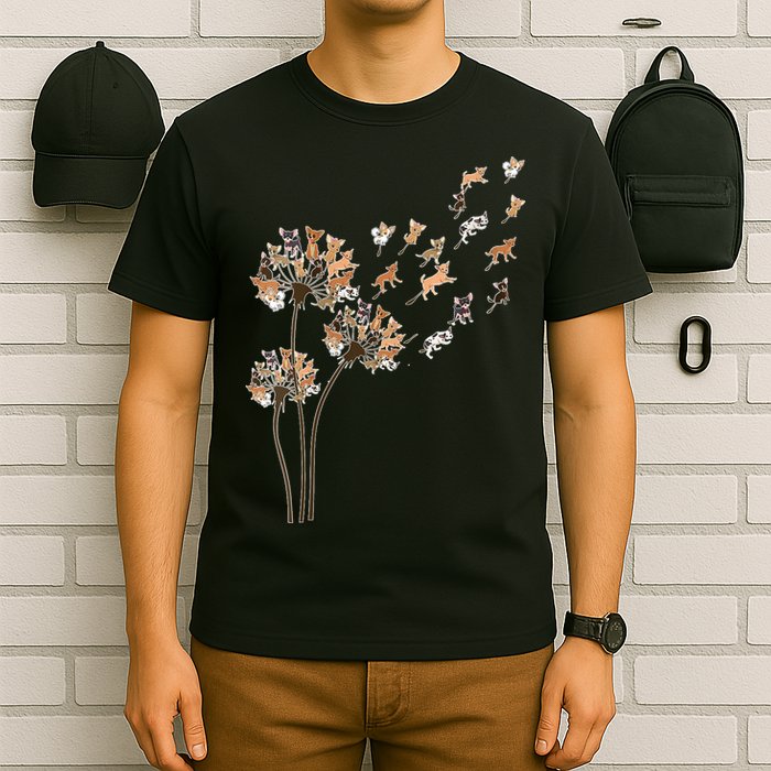 Chihuahua Flower Fly Dandelion Chihuahua Funny Dog Lover V Neck T-Shirt