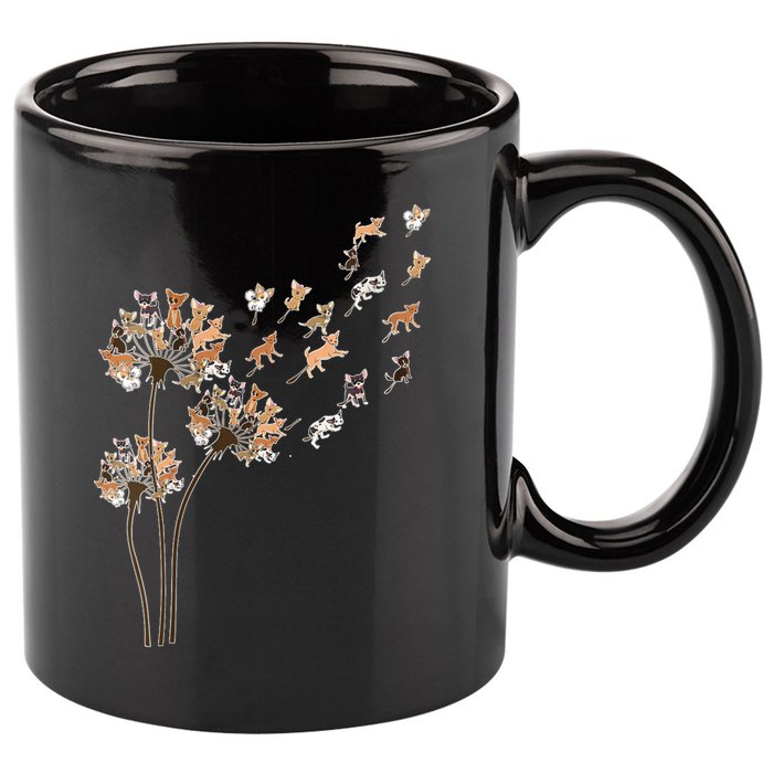 Chihuahua Flower Fly Dandelion Chihuahua Funny Dog Lover V Neck 11oz C Handle Ceramic Mug