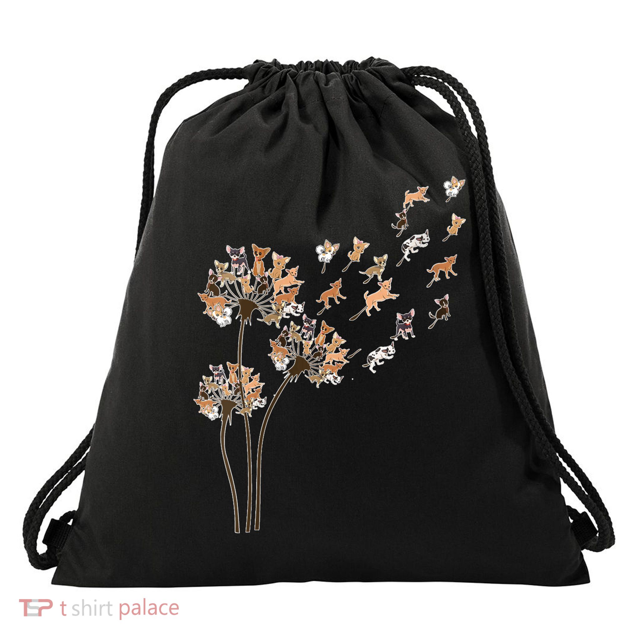 Chihuahua Flower Fly Dandelion Chihuahua Funny Dog Lover V Neck Drawstring Bag