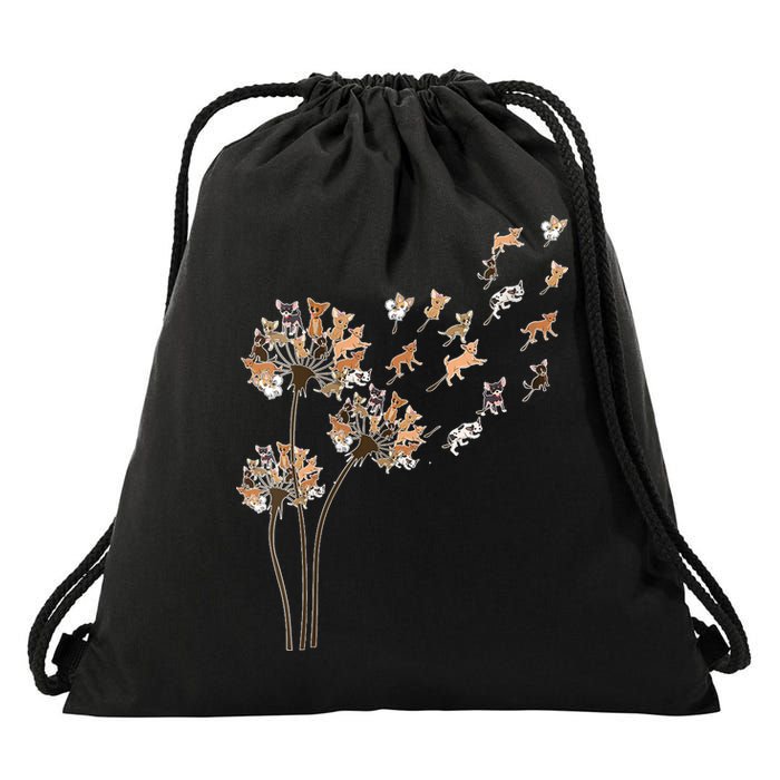 Chihuahua Flower Fly Dandelion Chihuahua Funny Dog Lover V Neck Drawstring Bag