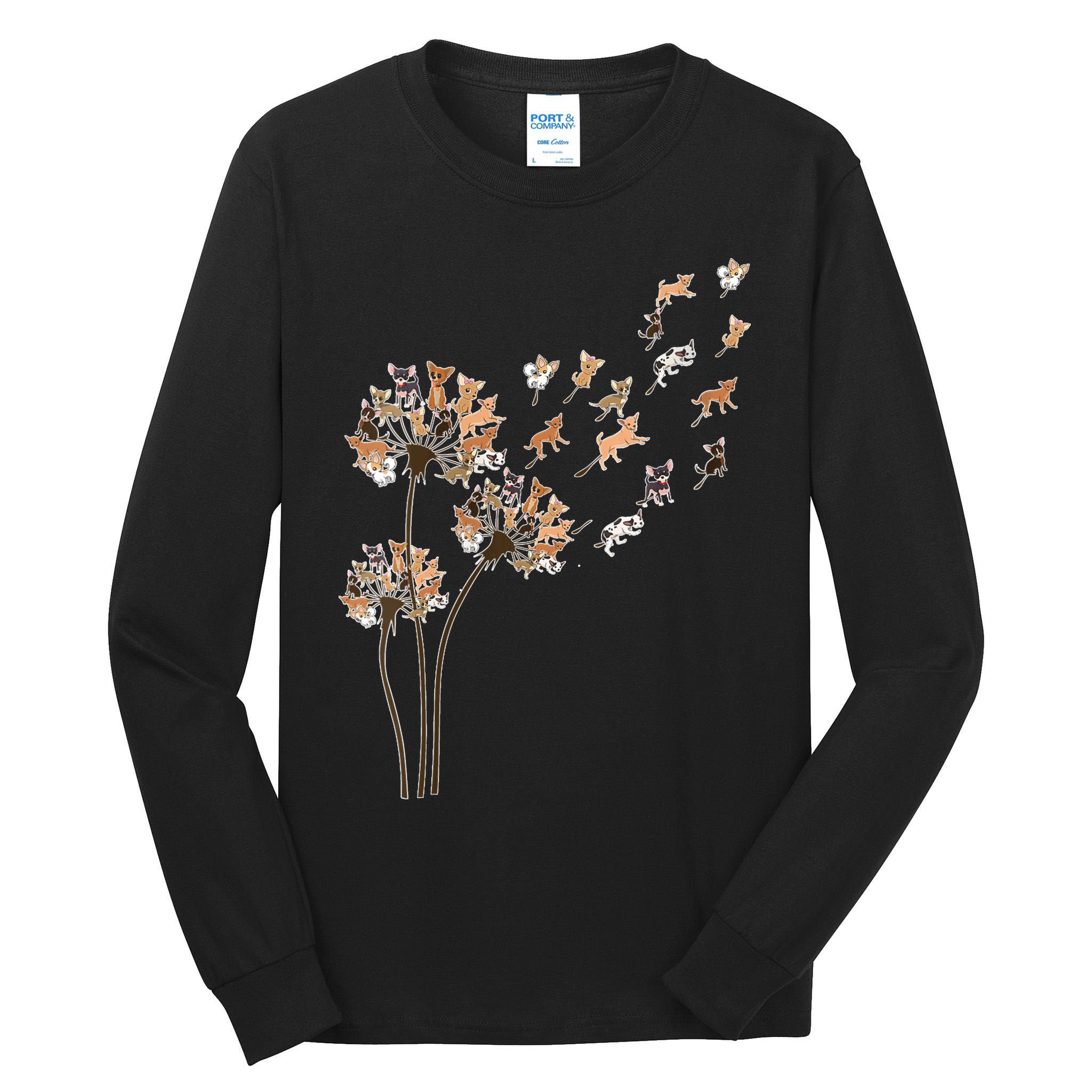 Chihuahua Flower Fly Dandelion Chihuahua Funny Dog Lover V Neck Tall Long Sleeve T-Shirt