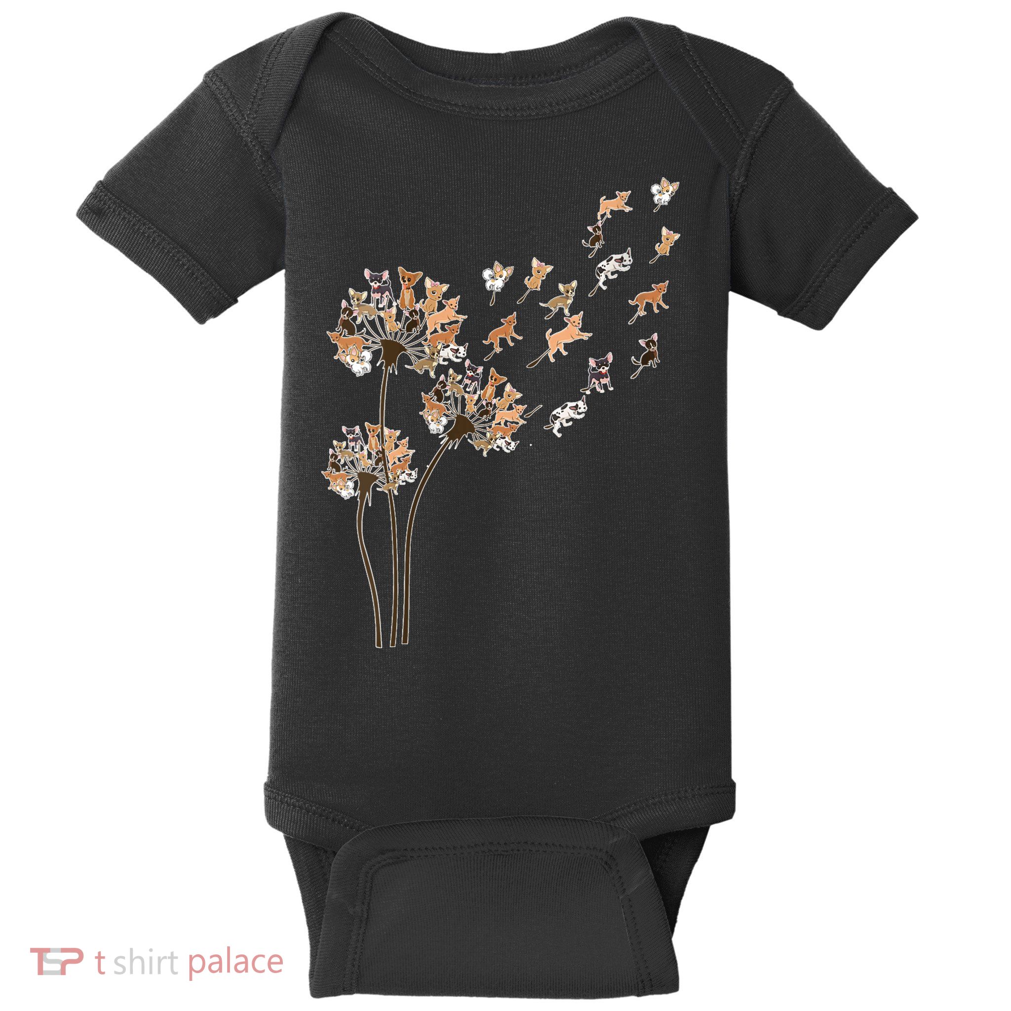 Chihuahua Flower Fly Dandelion Chihuahua Funny Dog Lover V Neck Baby Bodysuit
