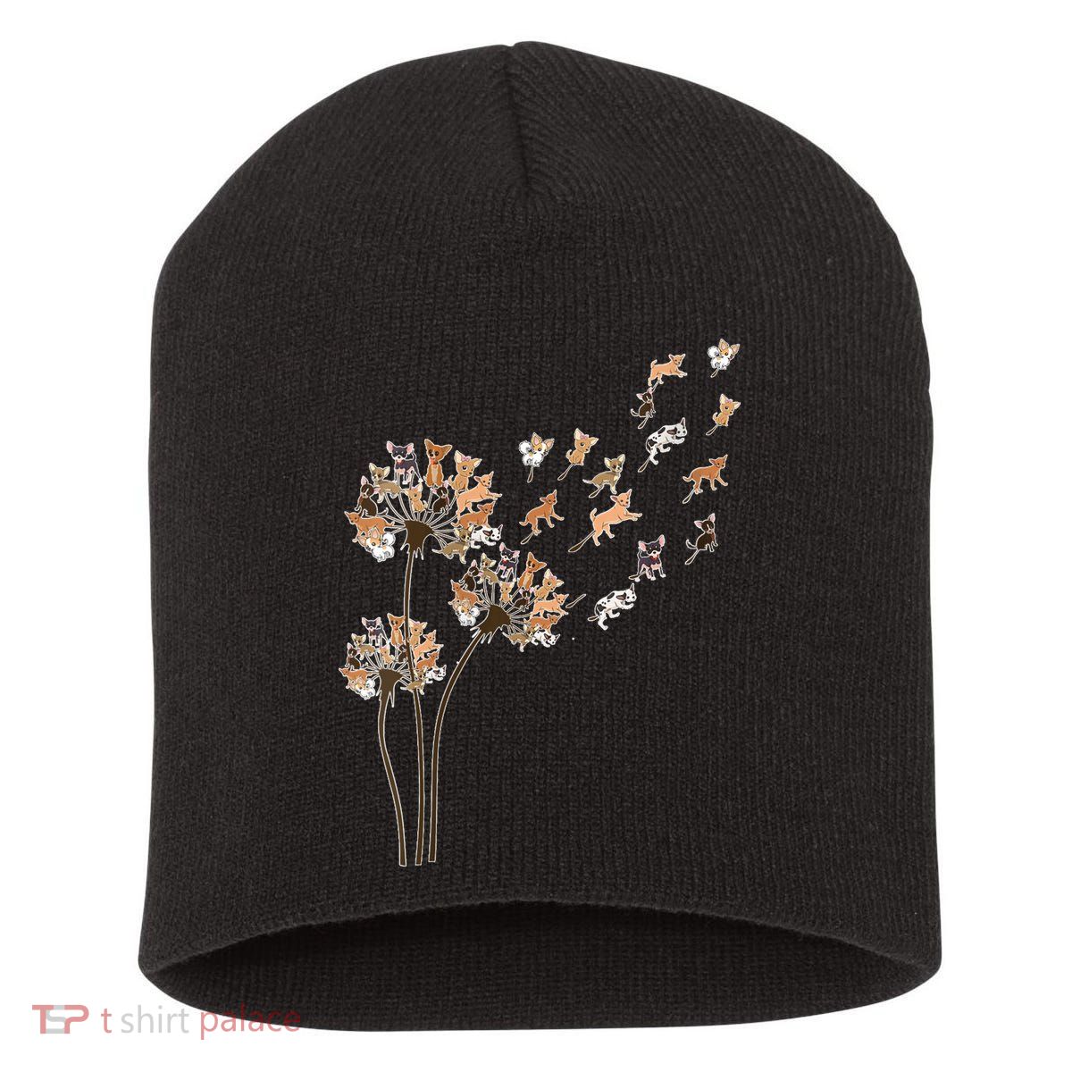 Chihuahua Flower Fly Dandelion Chihuahua Funny Dog Lover V Neck Short Acrylic Beanie
