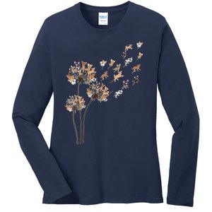 Chihuahua Flower Fly Dandelion Chihuahua Funny Dog Lover V Neck Ladies Long Sleeve Shirt