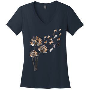 Chihuahua Flower Fly Dandelion Chihuahua Funny Dog Lover V Neck Women's V-Neck T-Shirt