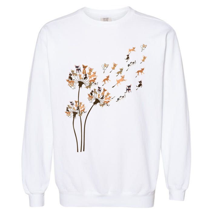 Chihuahua Flower Fly Dandelion Chihuahua Funny Dog Lover V Neck Garment-Dyed Sweatshirt