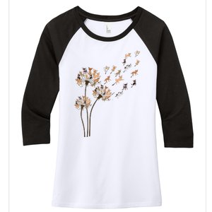 Chihuahua Flower Fly Dandelion Chihuahua Funny Dog Lover V Neck Women's Tri-Blend 3/4-Sleeve Raglan Shirt