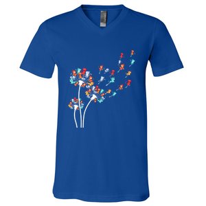 Cats Flower Fly Dandelion Gift V-Neck T-Shirt