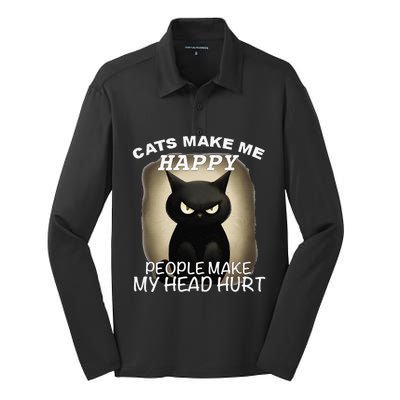 Cat ForWomen Funny Cat For Cat DadMom Cute Silk Touch Performance Long Sleeve Polo