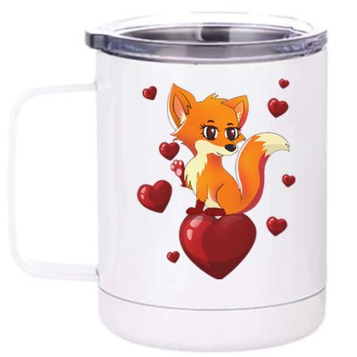 Cute Foxy Fox Valentines Day Love Heart Gift 12 oz Stainless Steel Tumbler Cup