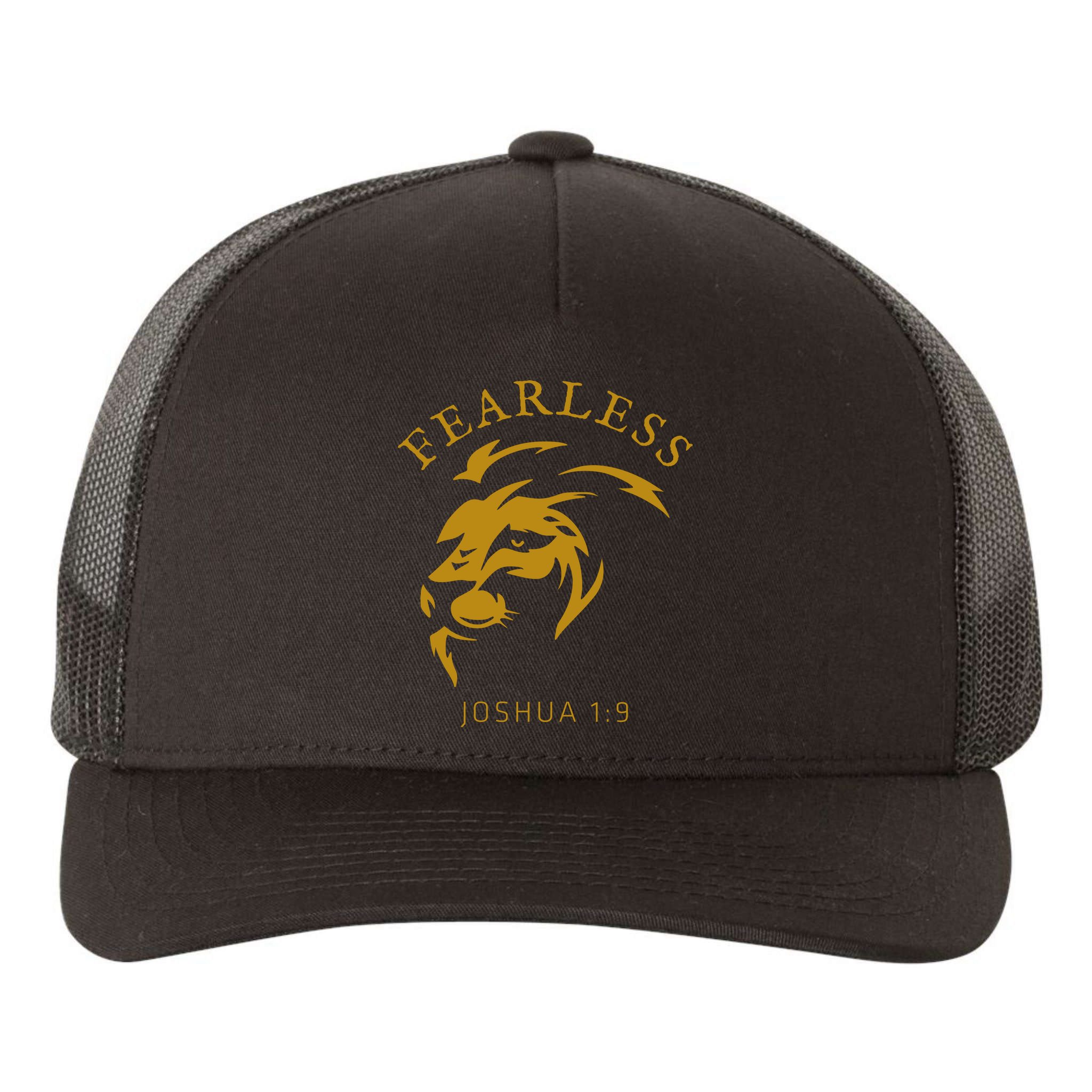 Christian Faith Fearless Joshua 1:9 Lion Of Judah Gift Yupoong Adult 5-Panel Trucker Hat