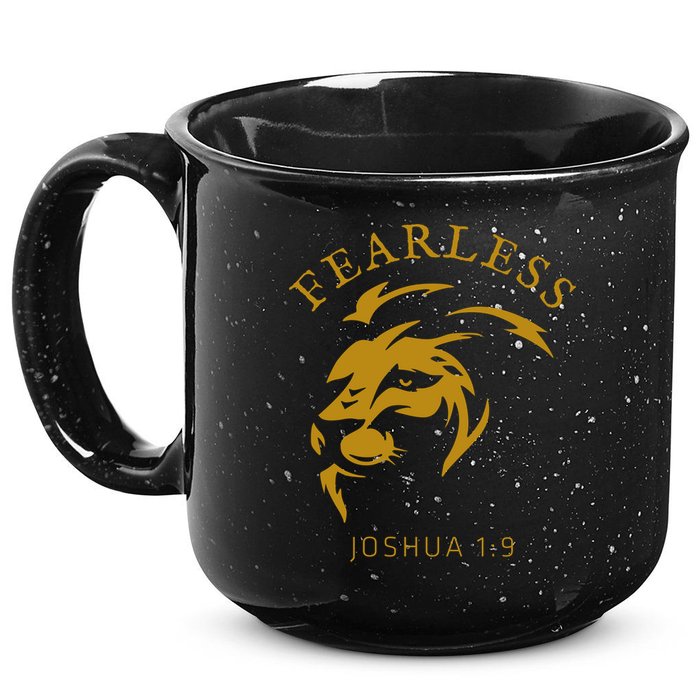 Christian Faith Fearless Joshua 1:9 Lion Of Judah Gift 15oz Campfire Ceramic Mug